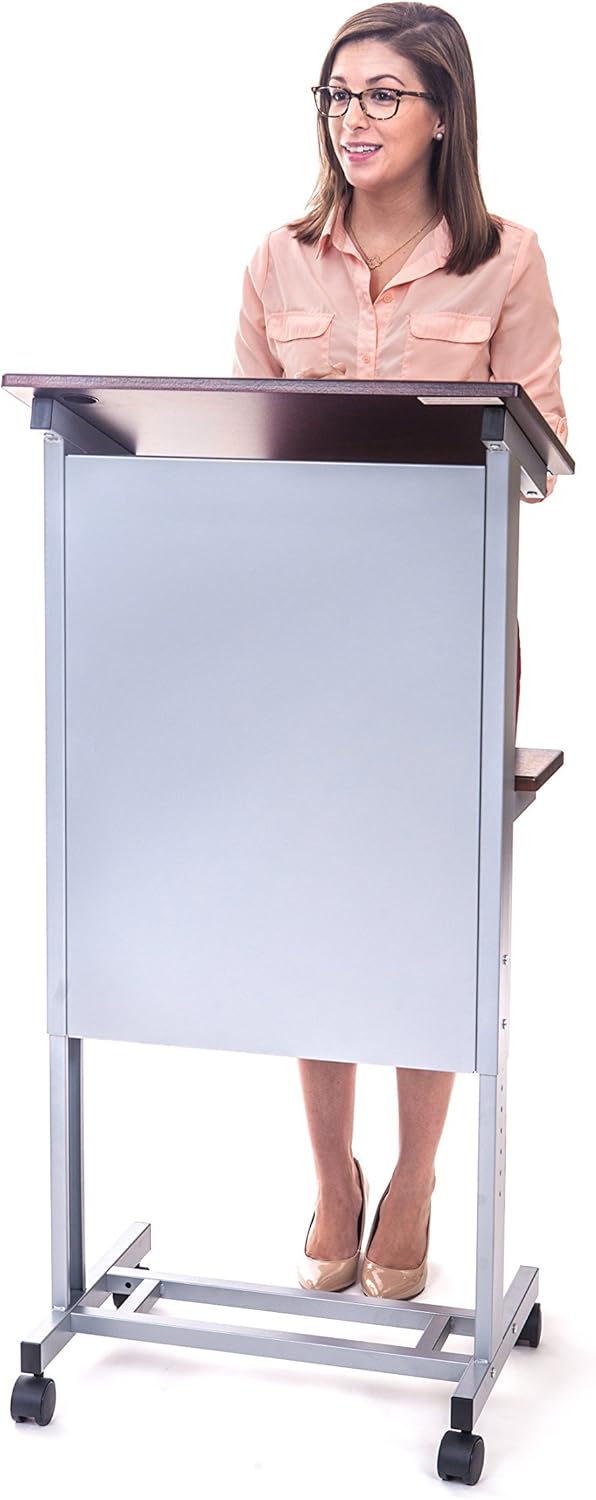 Mobile Adjustable Height Rolling Lectern Podium with Steel Frame T79138
