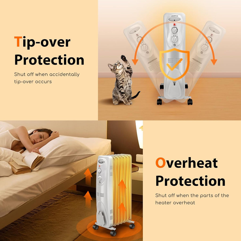 1500W Oil Filled Radiator Heater with 3 Heat Settings O474