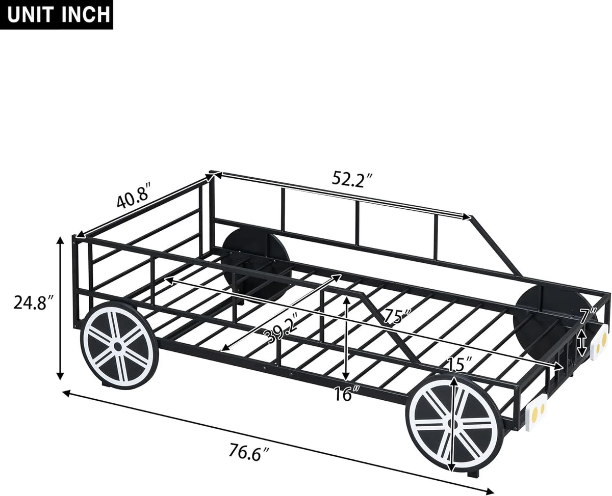 Black Race Car Bed with Rails and Wheels Y63690