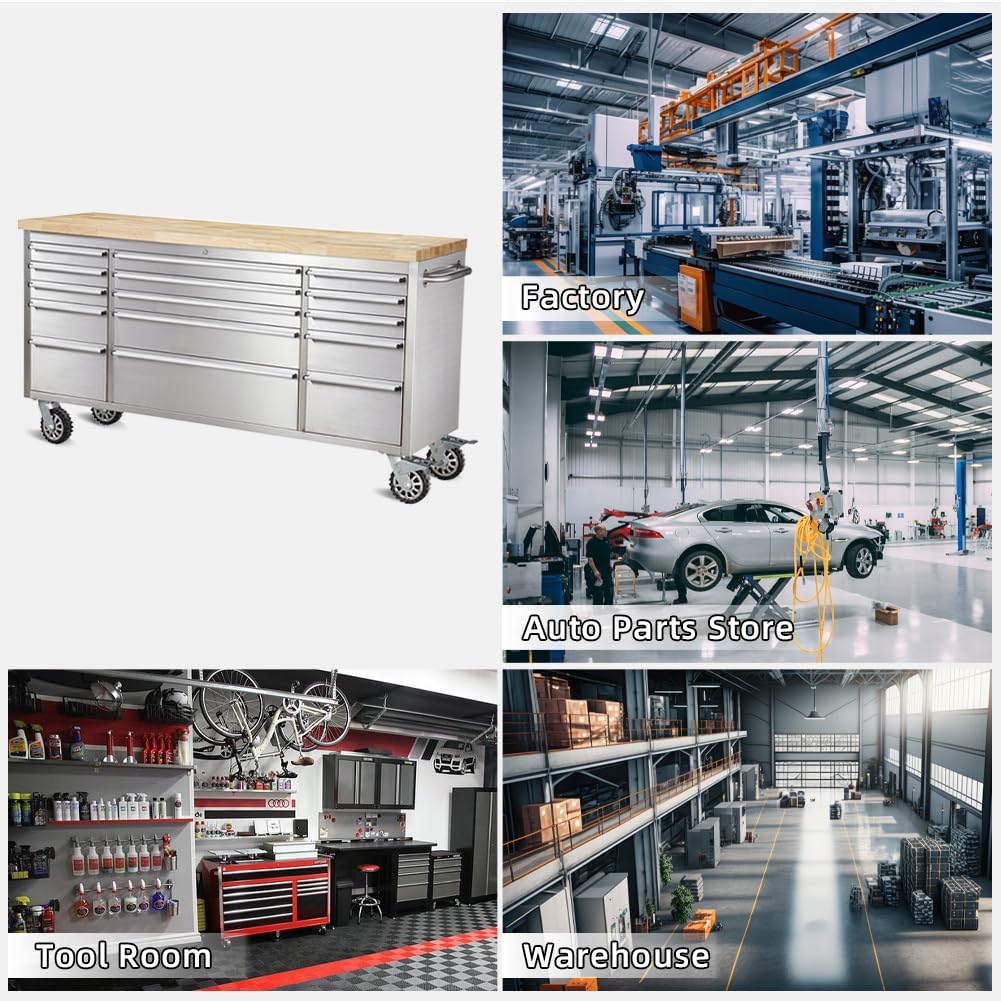 72-inch Stainless Steel Rolling Tool Chest with 15 Drawers C68048