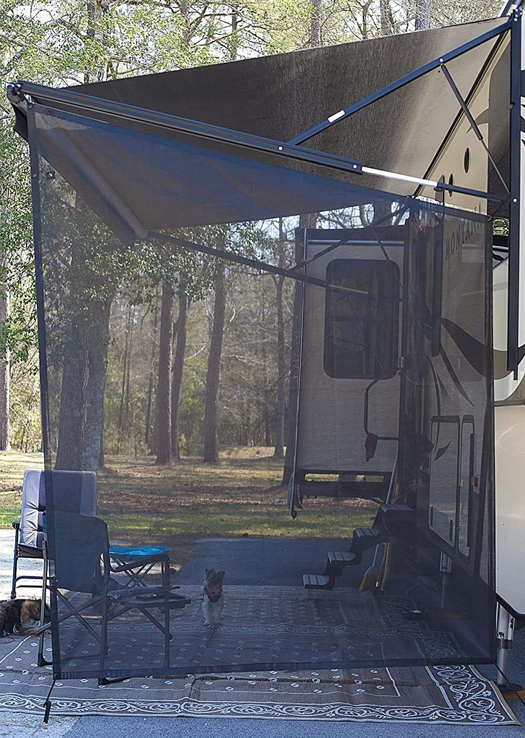 RV Awning Side Shade Black Mesh Screen Sunshade UV Sun Blocker Complete Kits J962