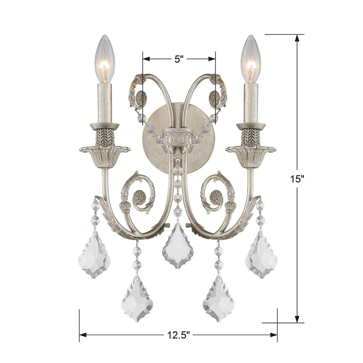 2 Light Clear Crystal Silver Sconce I831