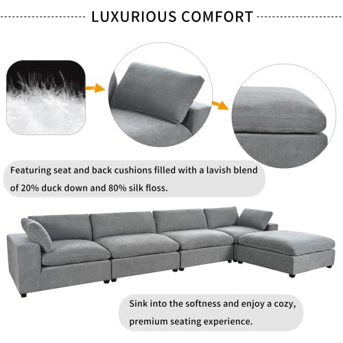Beige Oversize Modular Sectional Sofa with Removable Ottoman V128490