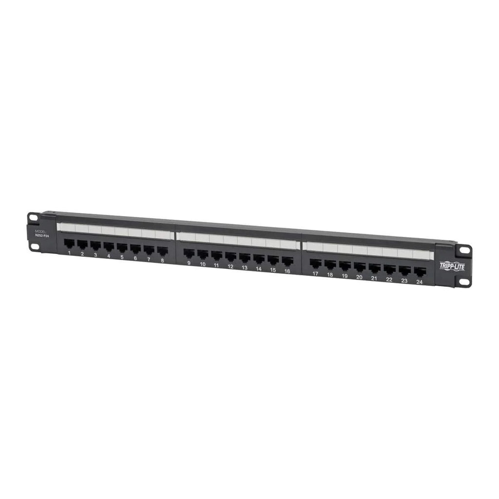 Cat6 24-Port PoE+ Patch Panel, RJ45 Ethernet, 1U Rackmount, Black J488155