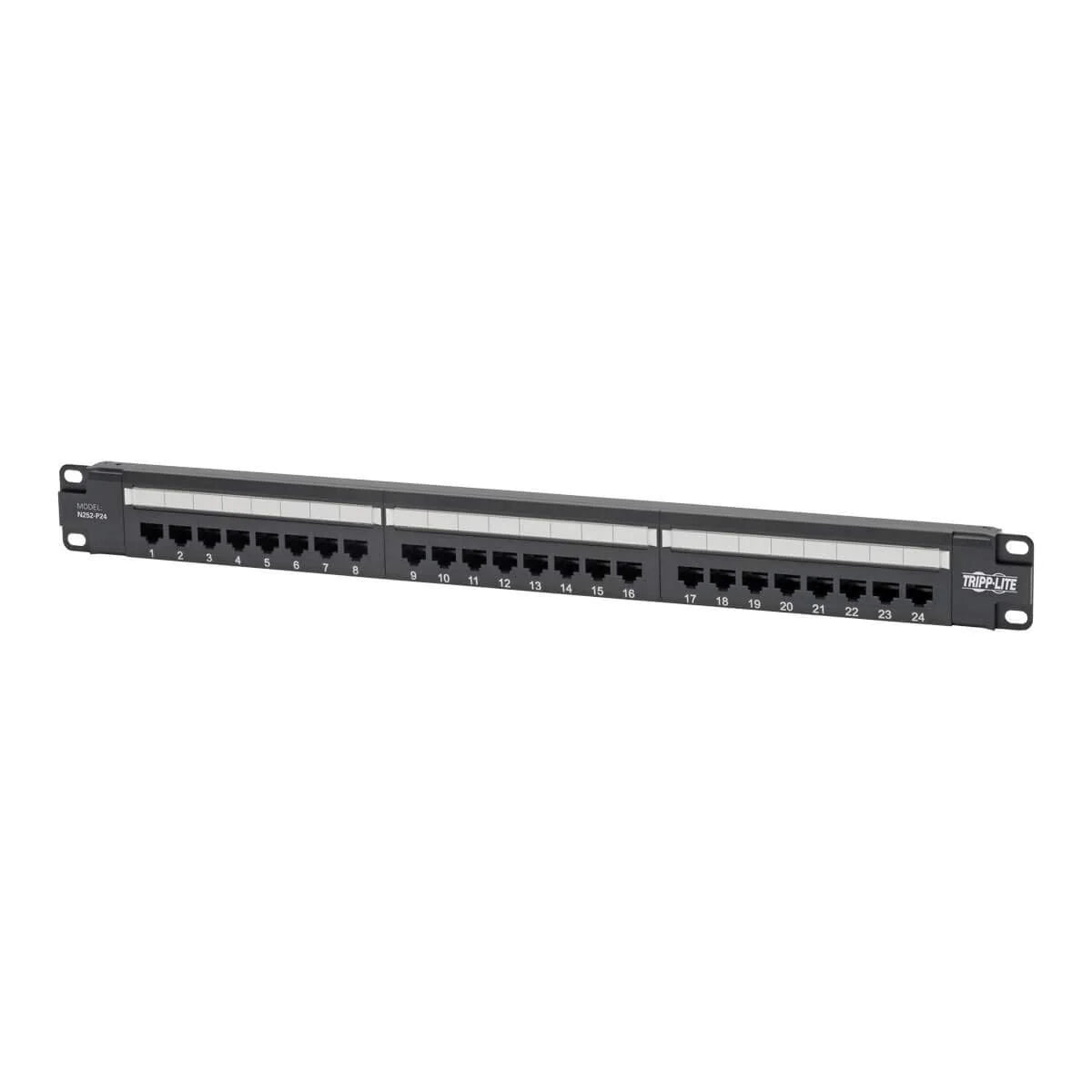 Cat6 24-Port PoE+ Patch Panel, RJ45 Ethernet, 1U Rackmount, Black J488155