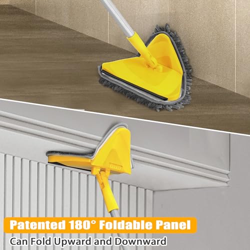 Wall Mop with Long Handle 80 inches Collapsible Baseboard Cleaner with Squeegee 3 Microfiber 3 Chenille Pads I583