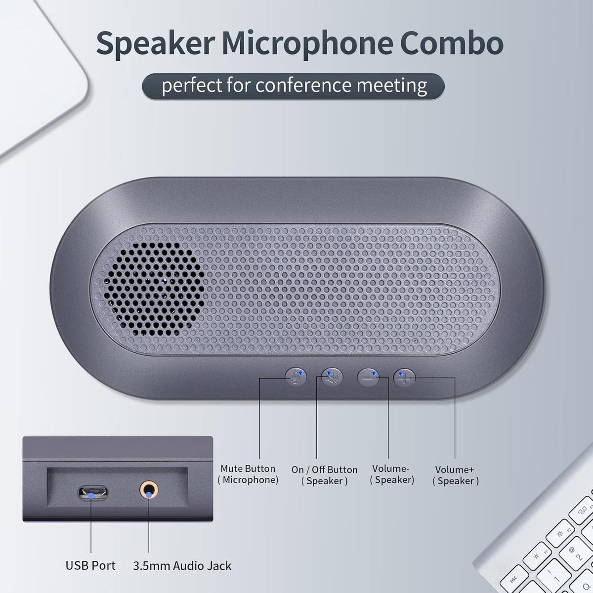 USB Speakerphone, 360° Omnidirectional Microphone Conference Speaker with Noise Reduction C59867