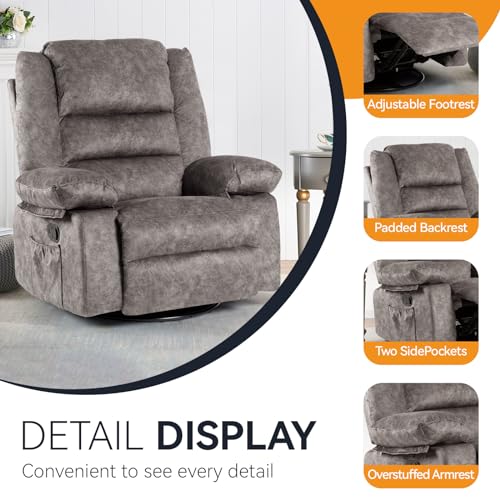 Recliner Chair with Heated 360 Degree Swivel Single Sofa Seat Foam Filling S716735