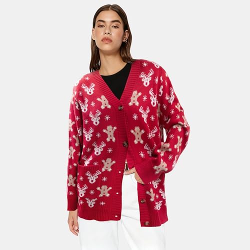 Christmas Cardigan Open Front Button Down Knit Coat N524354