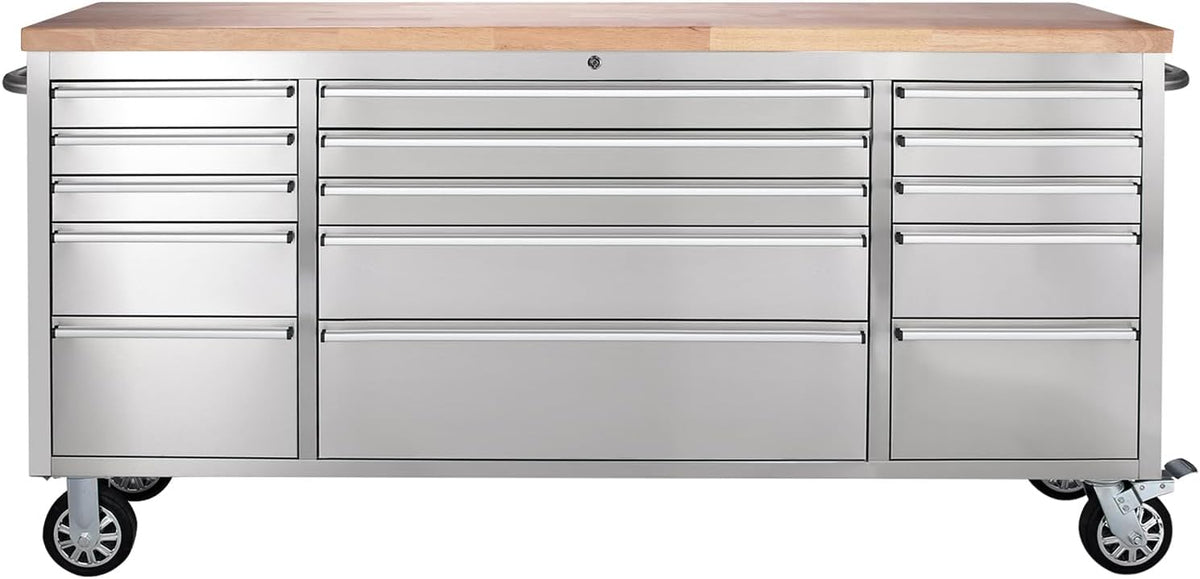 72-inch Stainless Steel Rolling Tool Chest with 15 Drawers C68048