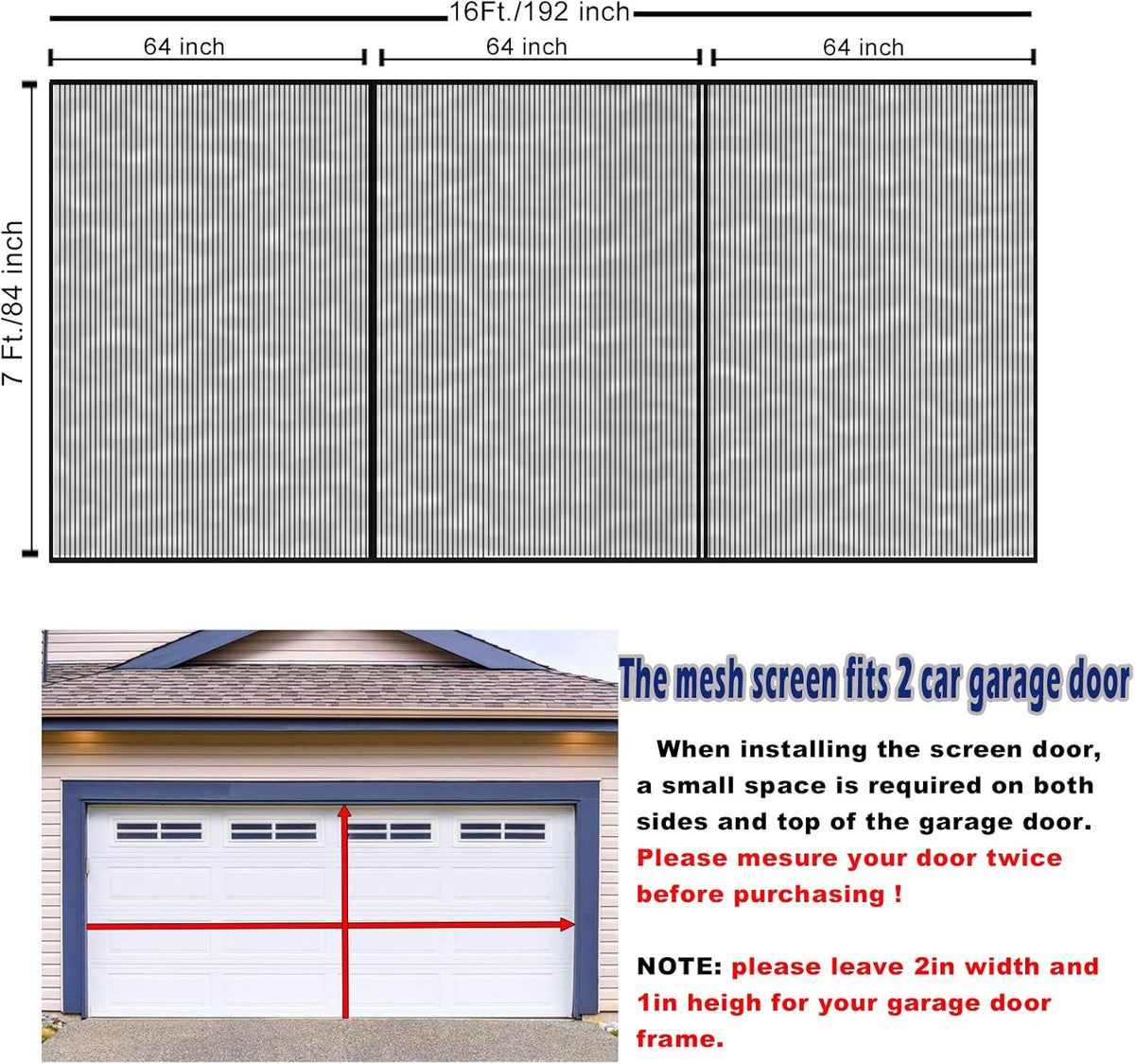 2 Car 16 x 7 Ft Retractable Magnetic Garage Door Screen M794