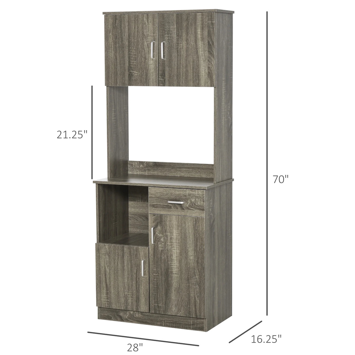 Gray Kitchen Pantry Storage Cabinet with Microwave Stand J81440
