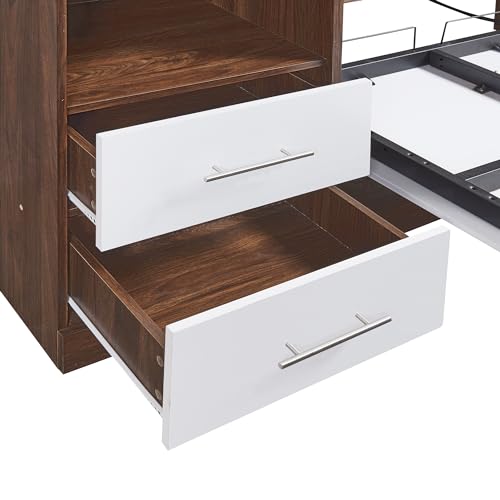 Twin Size Wood Murphy Bed with Wardrobe and Drawers L186541