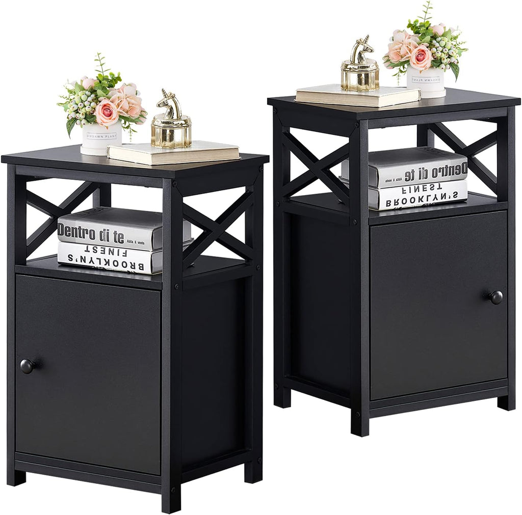 White Set of 2 Night Stand with Storage Cabinet A799466