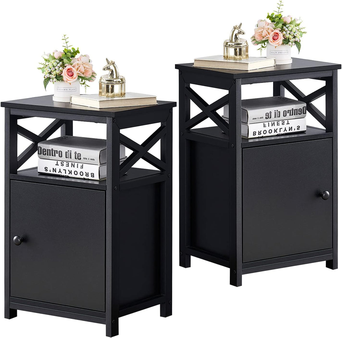 White Set of 2 Night Stand with Storage Cabinet A799466