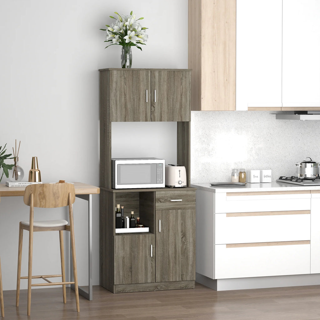 Gray Kitchen Pantry Storage Cabinet with Microwave Stand J81440