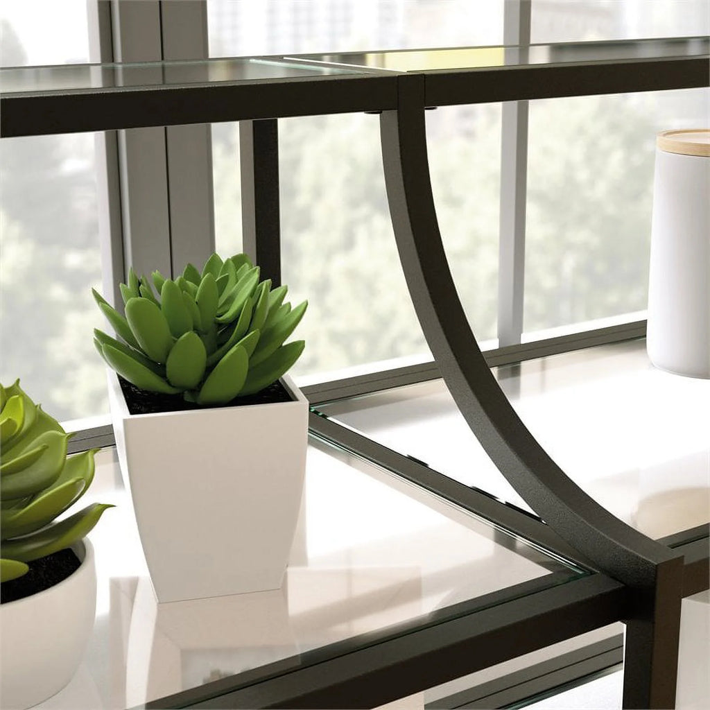 Black 3 Shelf Metal Framed Glass Console Table O711299