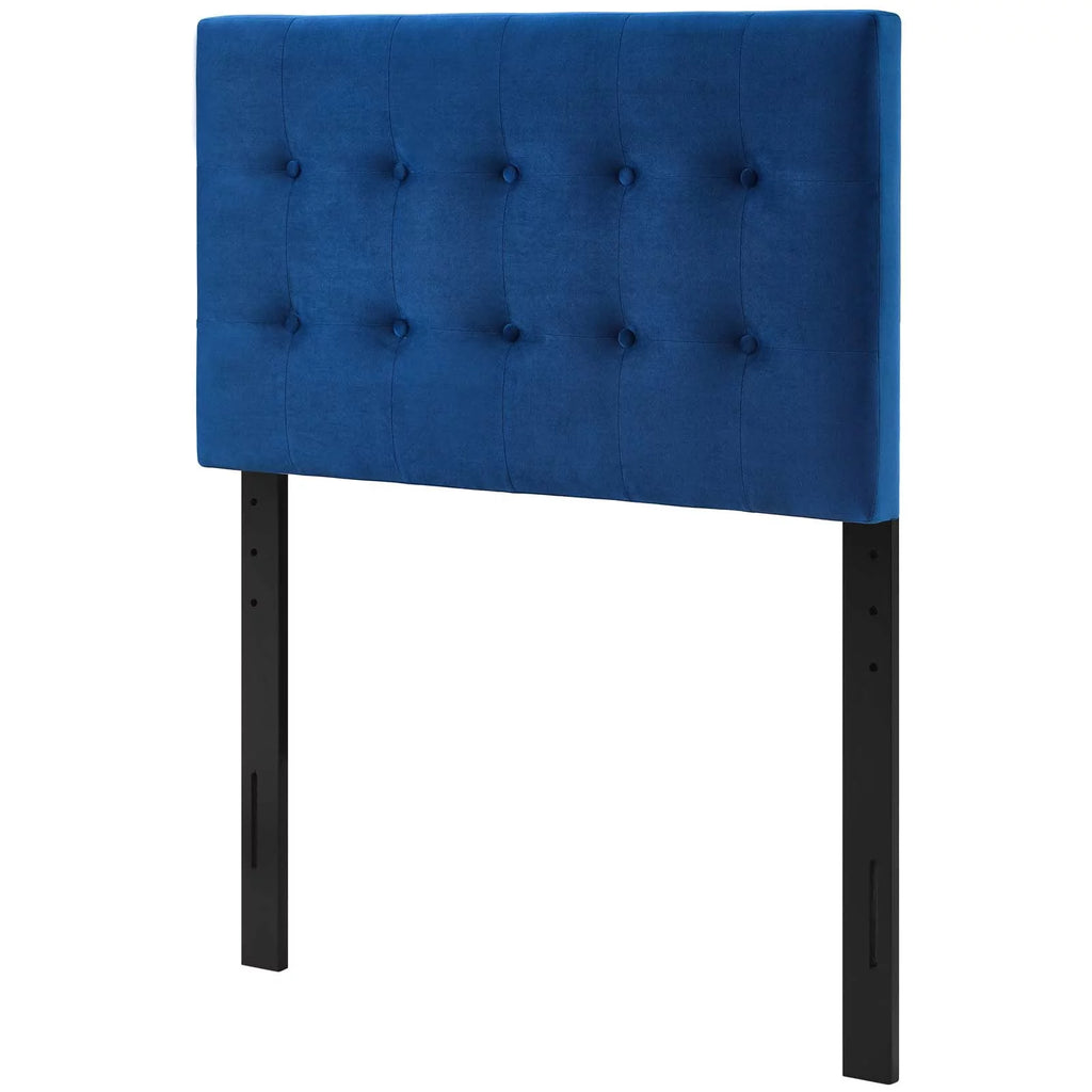 Navy Blue Velvet Tufted Twin Size Headboard H479636