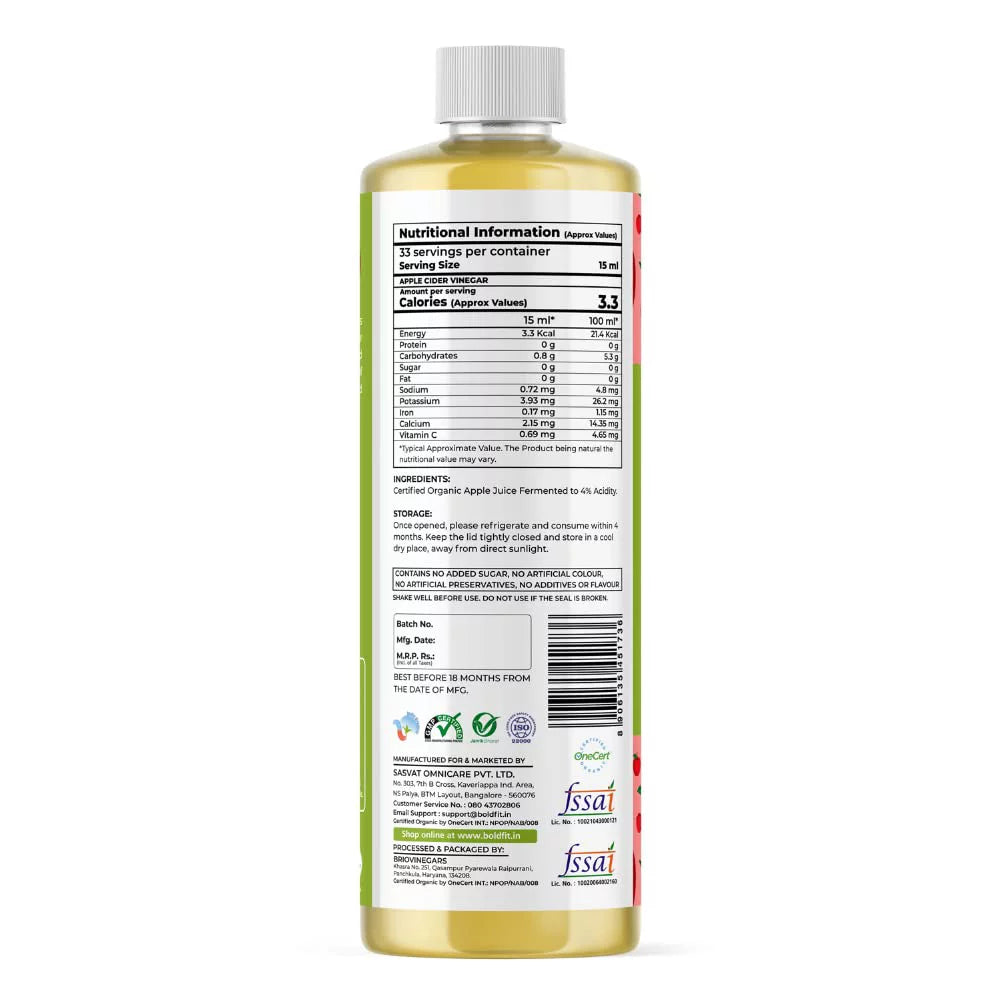 Organic Apple Cider Vinegar With Mother 500Ml V42813
