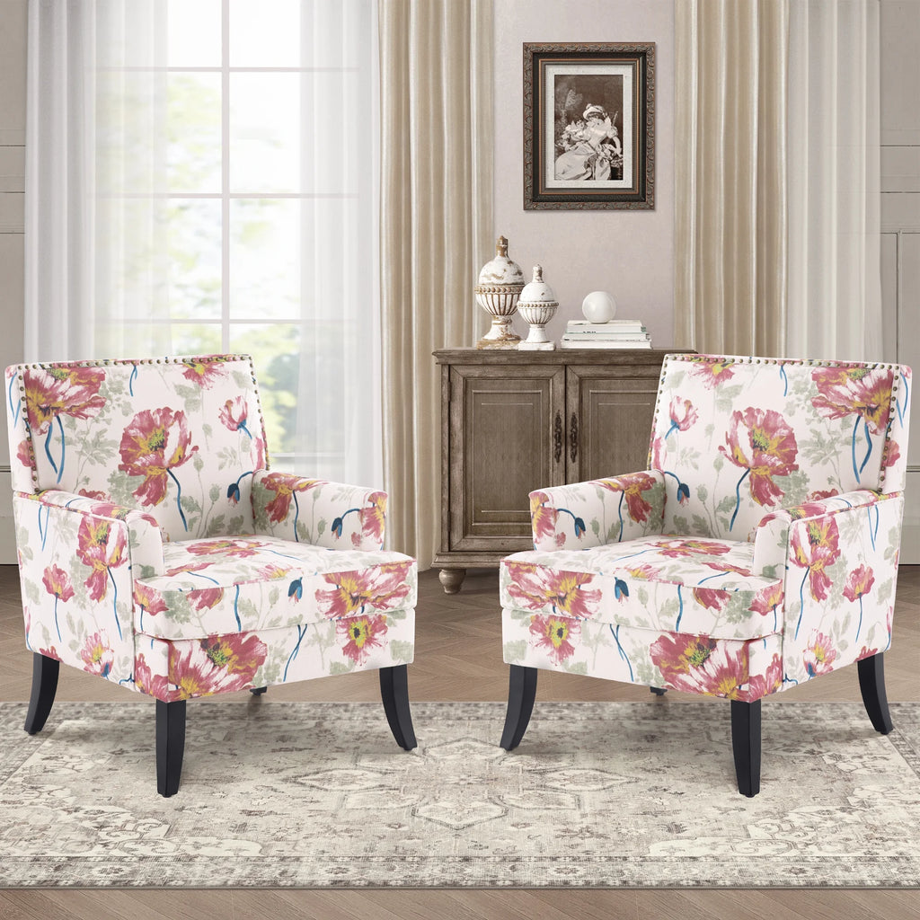 Set of 2 Upholstered Accent Chair with Wooden Legs F20465