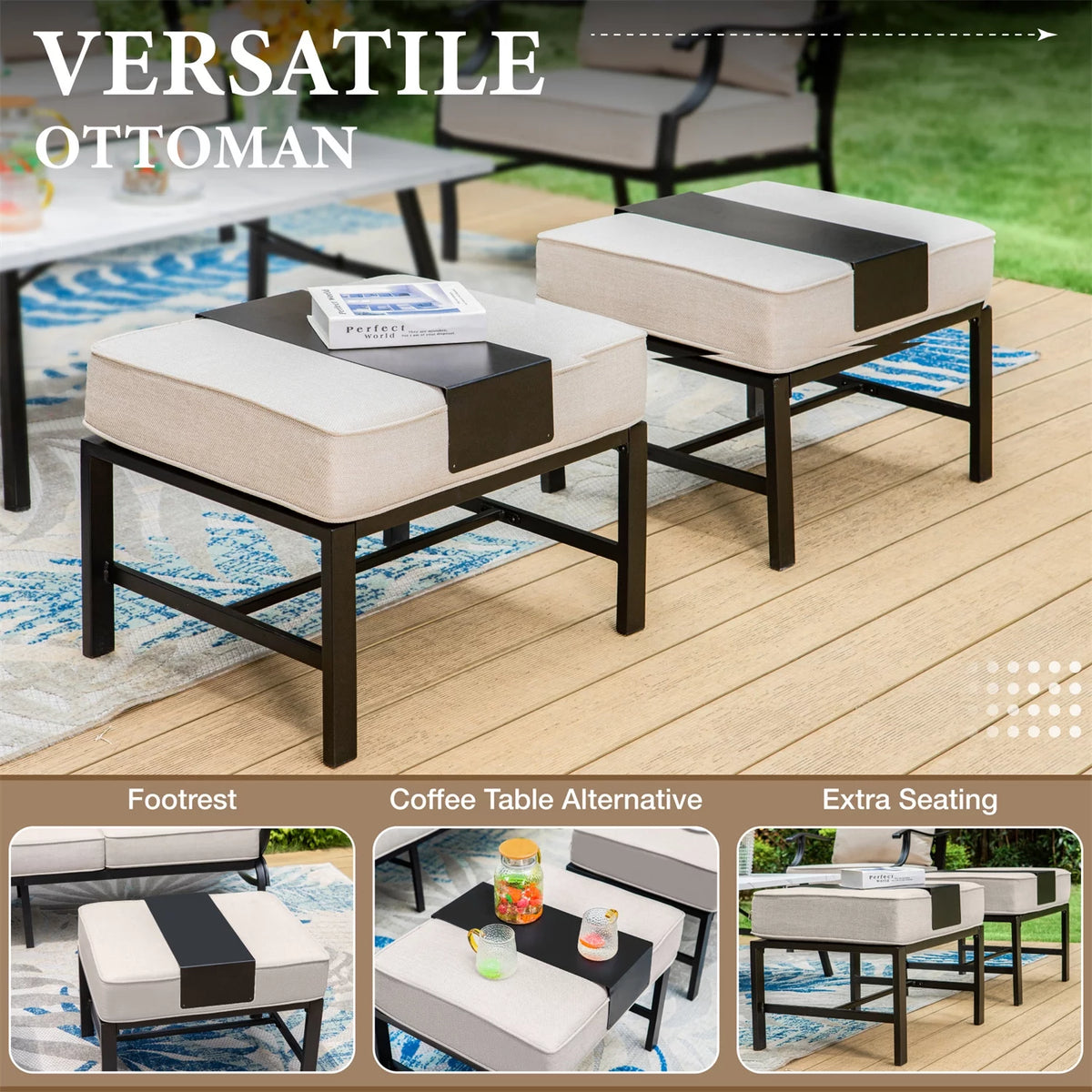 7-Seater Metal Patio Conversation Set with Rocking Sofa Beige Z53759