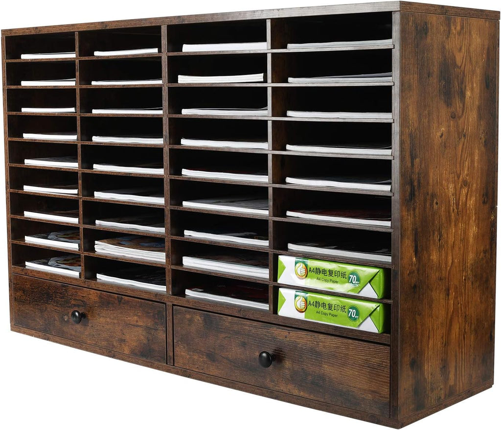 Brown 2 Drawer 36 Slots Wood Literature Organizer B9172