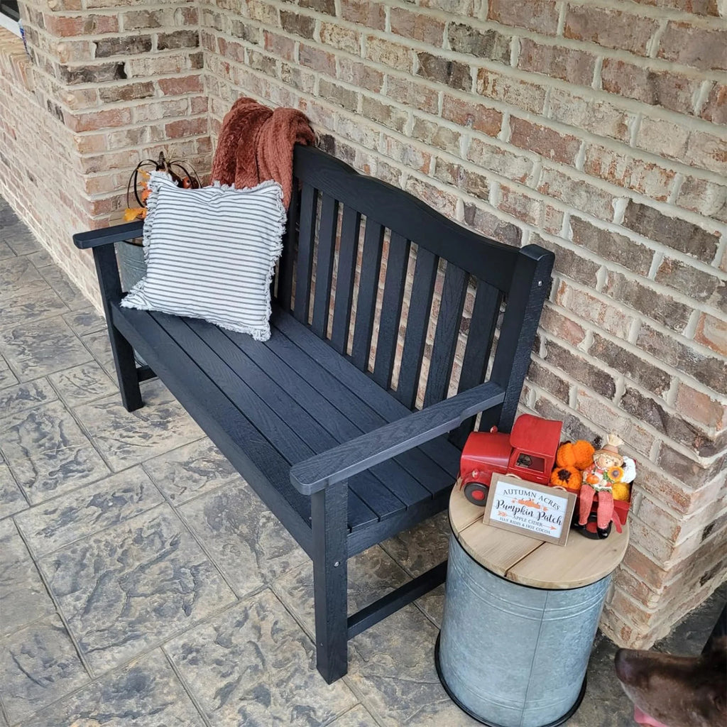 Black Two Person Outdoor Garden Bench with Armrest P4542