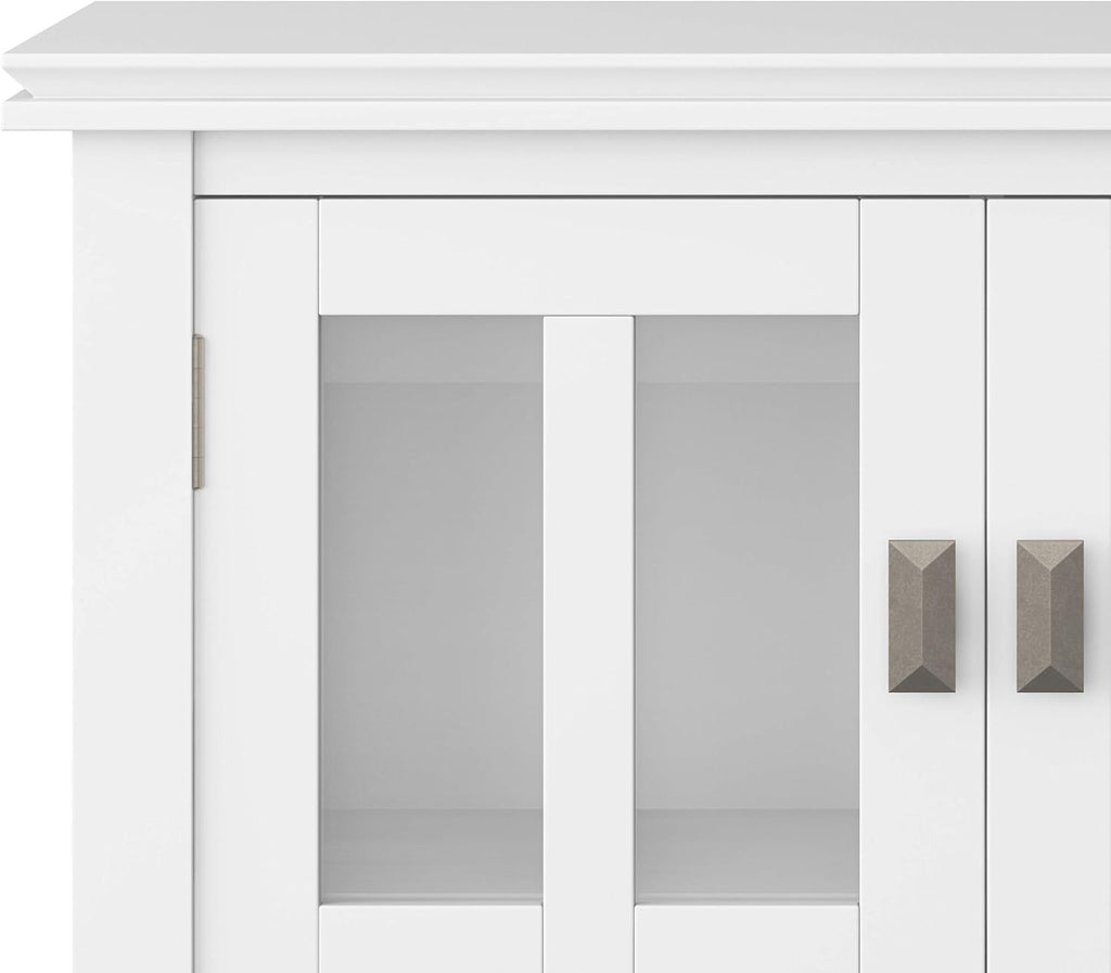 White 30 inch Wide Low Storage Cabinet with 2 Tempered Glass Doors E458208