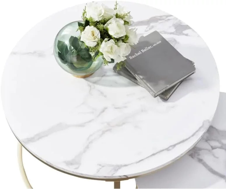 Round Nesting Coffee Tables Set of 2 Marble Black Metal A781399