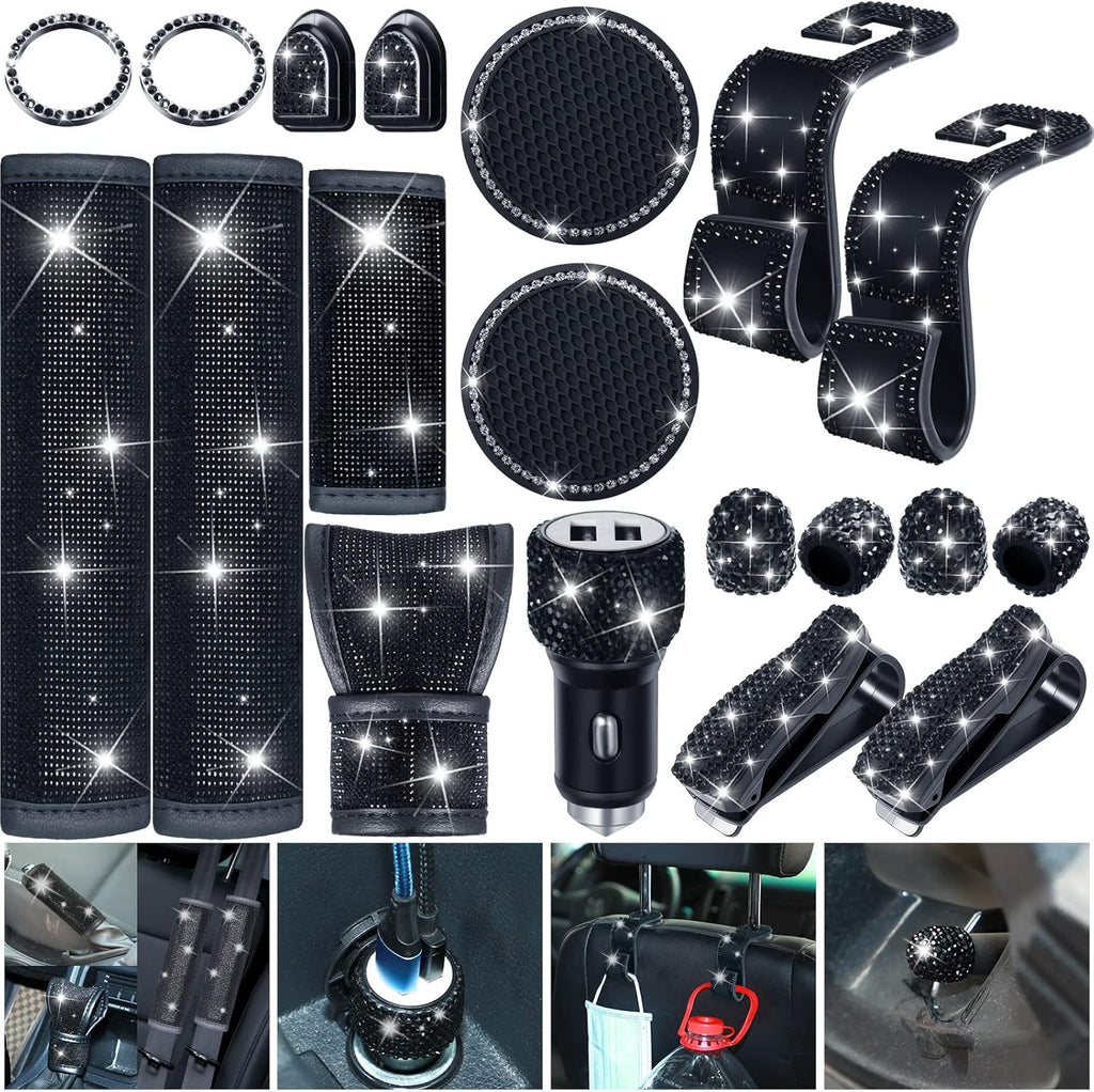 19 Pcs Bling Car Accessories Set (White) C916