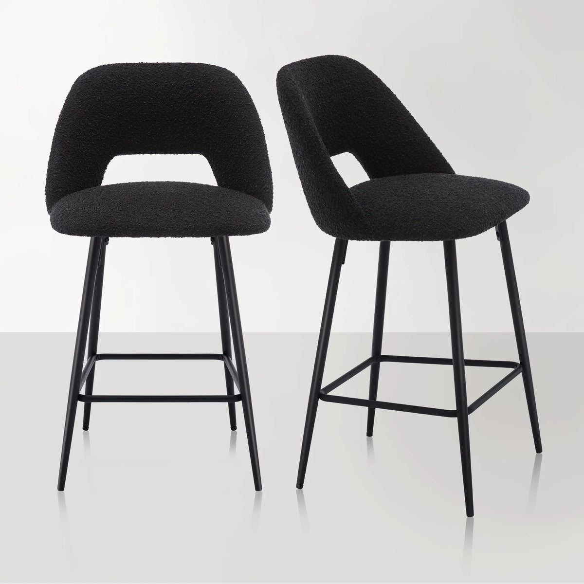 Boucle Fabric Barstools Set of 2 with Black Metal Legs Z613444