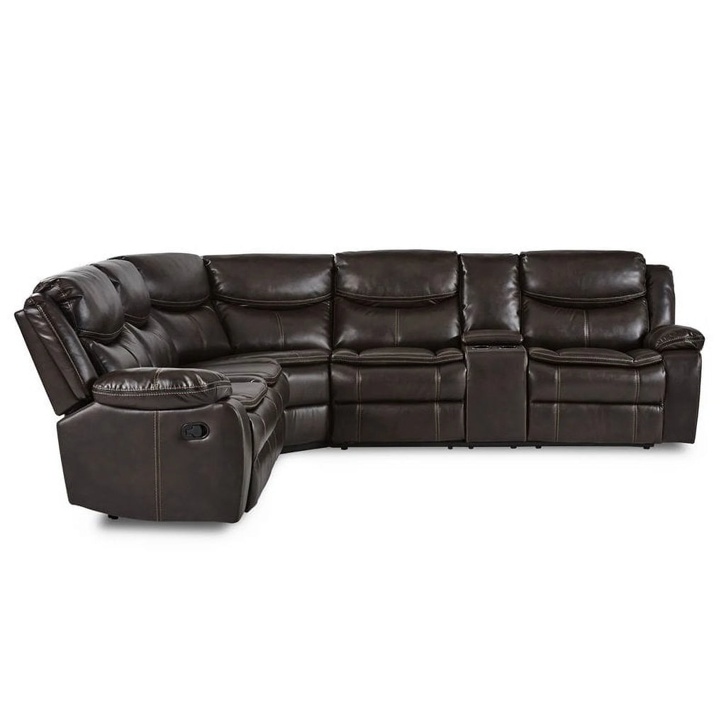 Brown 3-Piece Wood & Faux Leather Sectional Set N94940