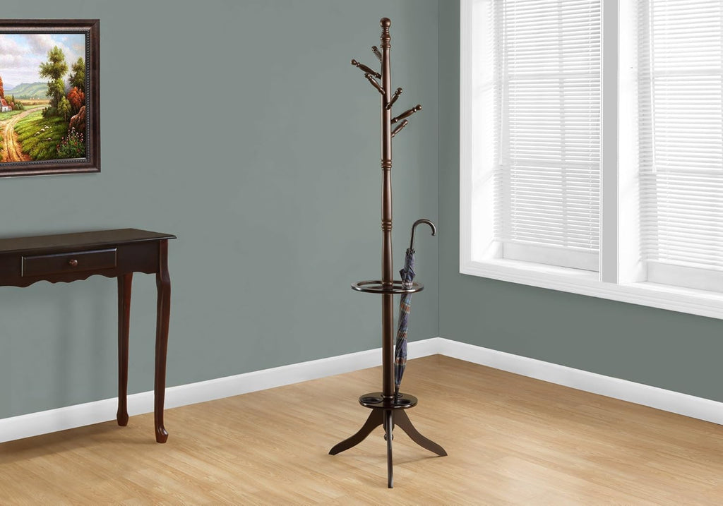 Solid Wood Coat Rack with Umbrella Holder Cappuccino U87130