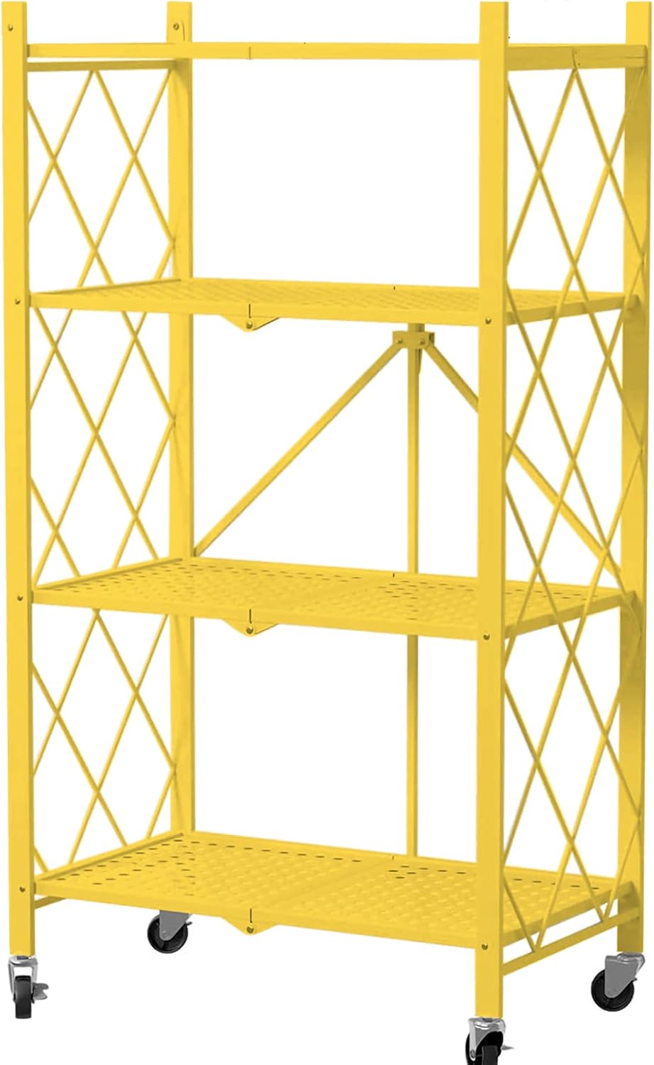 3-Shelf Foldable Metal Storage Shelves with Caster Wheels Y33969