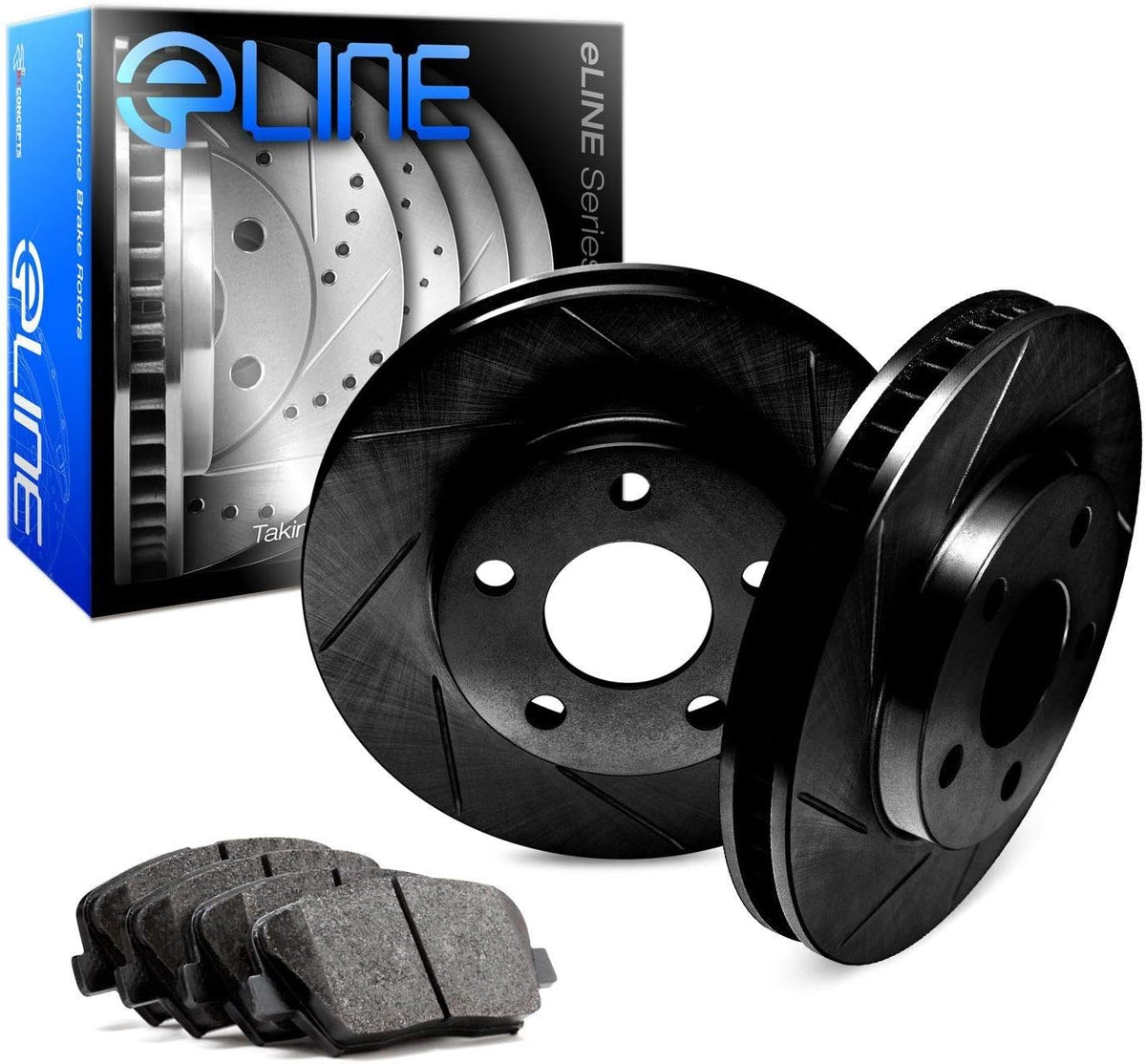 Black Slotted Brake Rotors Kit with Semi-Met Pads W63579