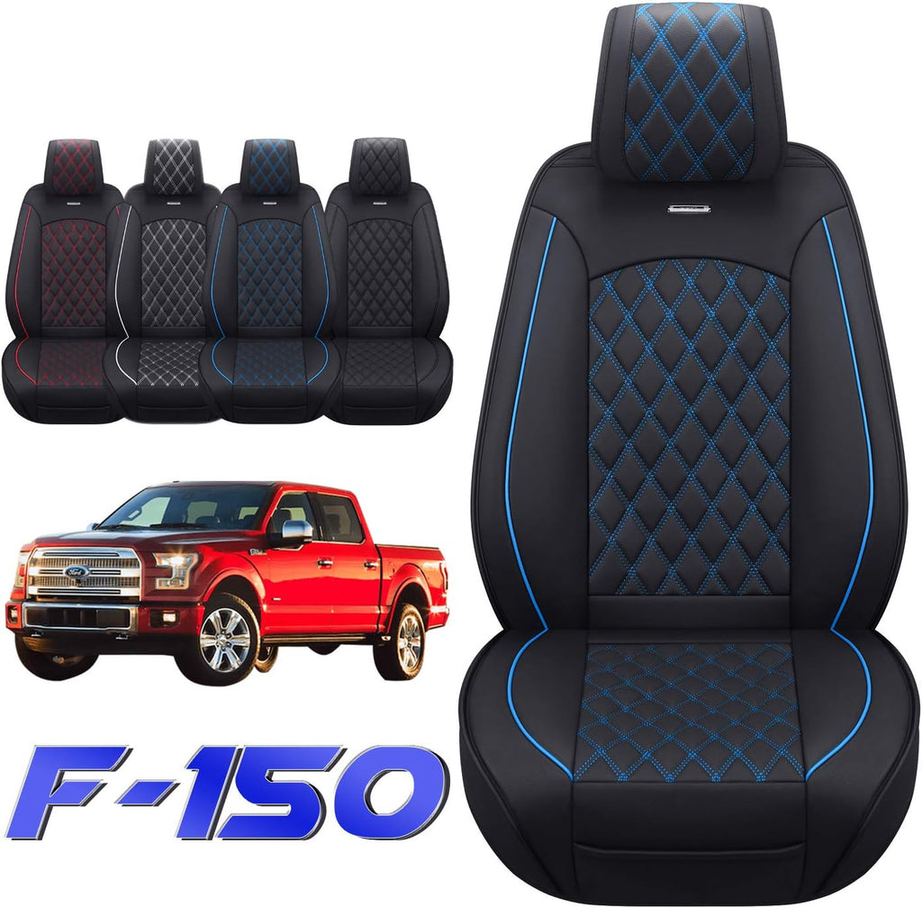 Waterproof Leather Car Seat Covers Full Set Black and Blue E33425