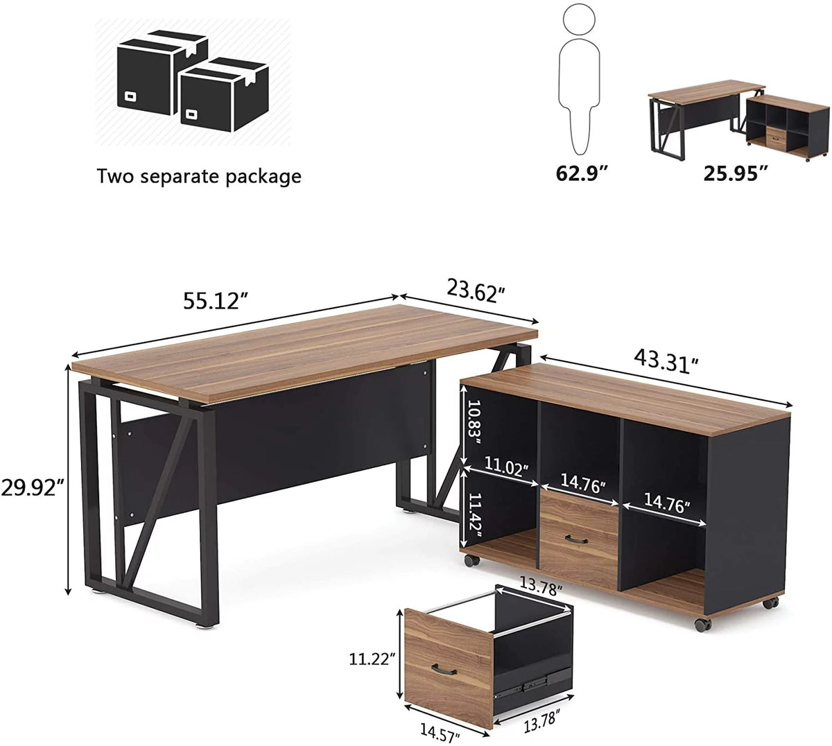 L-Shaped Computer Desk with File Cabinet and Storage Shelves H666384