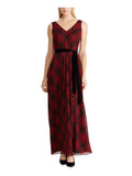 Black Plaid Sleeveless V Neck Maxi Sheath Dress P929621