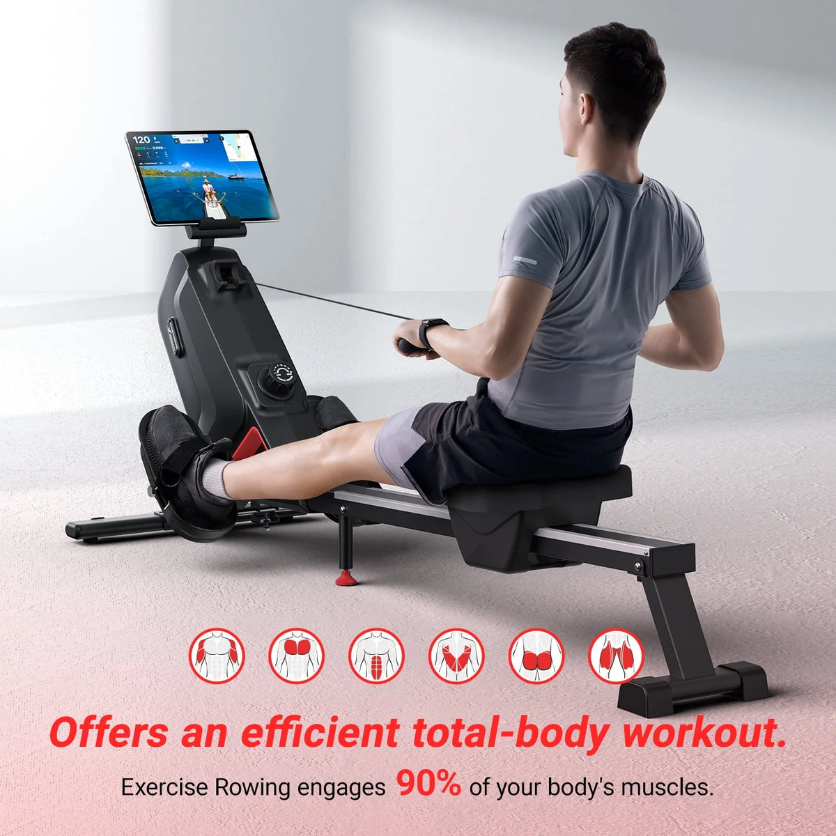 Magnetic Rowing Machine Quiet 16 Levels of Resistance Bluetooth Black Rower B50492