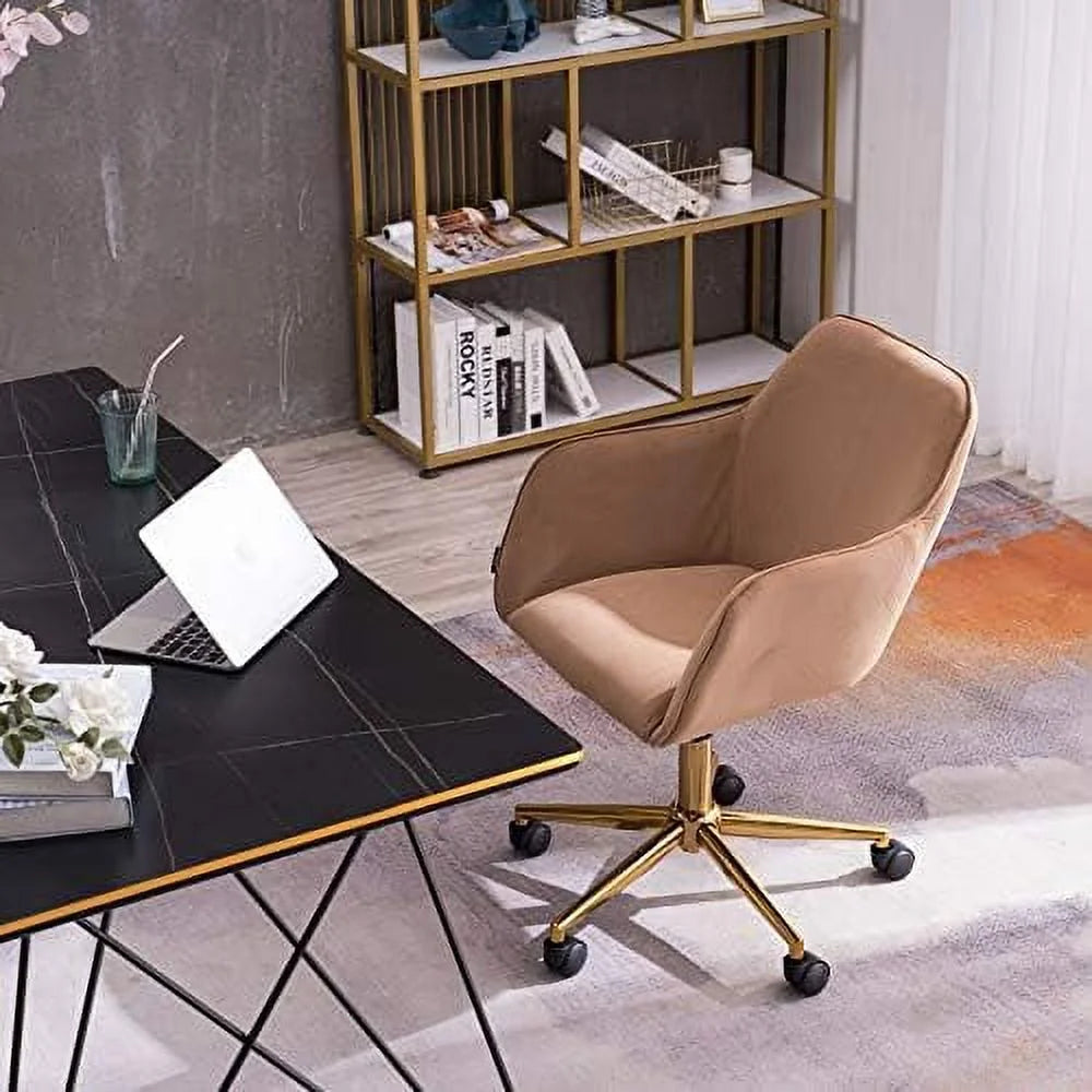 Yellow Velvet Fabric Office Chair with Gold Metal Legs O140
