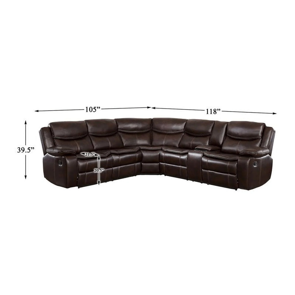 Brown 3-Piece Wood & Faux Leather Sectional Set N94940
