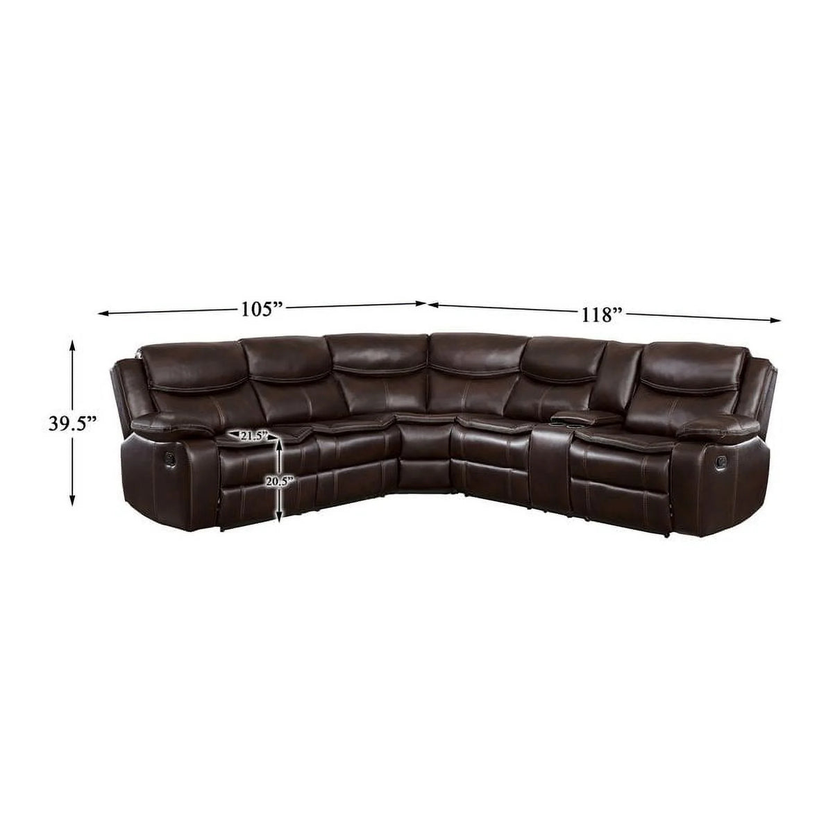 Brown 3-Piece Wood & Faux Leather Sectional Set N94940