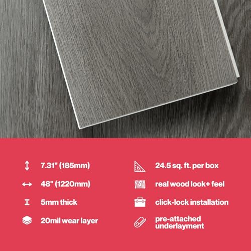 7. 5/16"x48" 5mm Thick Interlocking Click Lock Waterproof Luxury Vinyl Flooring Planks X6722
