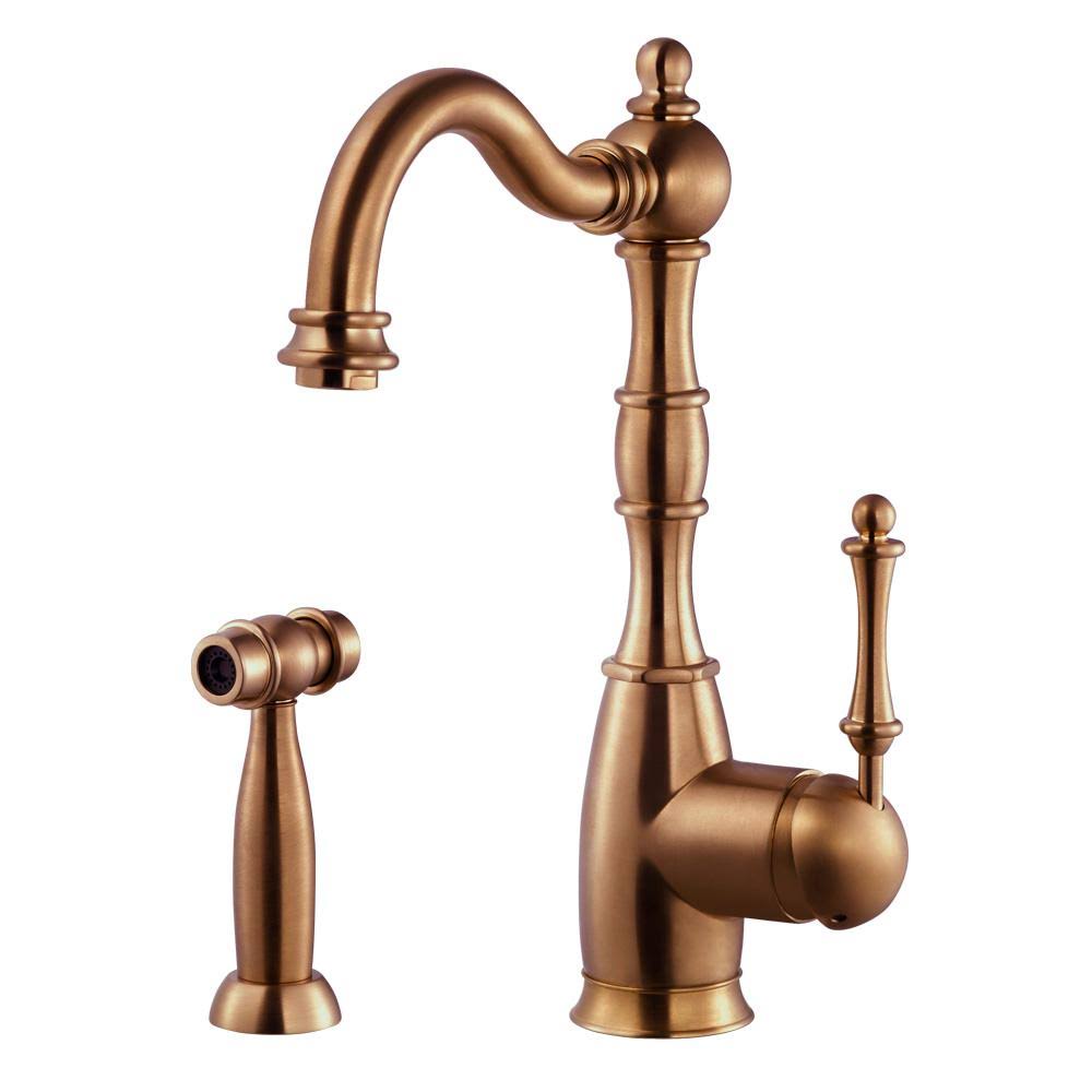 Antique Copper Kitchen Faucet with Sidespray O493