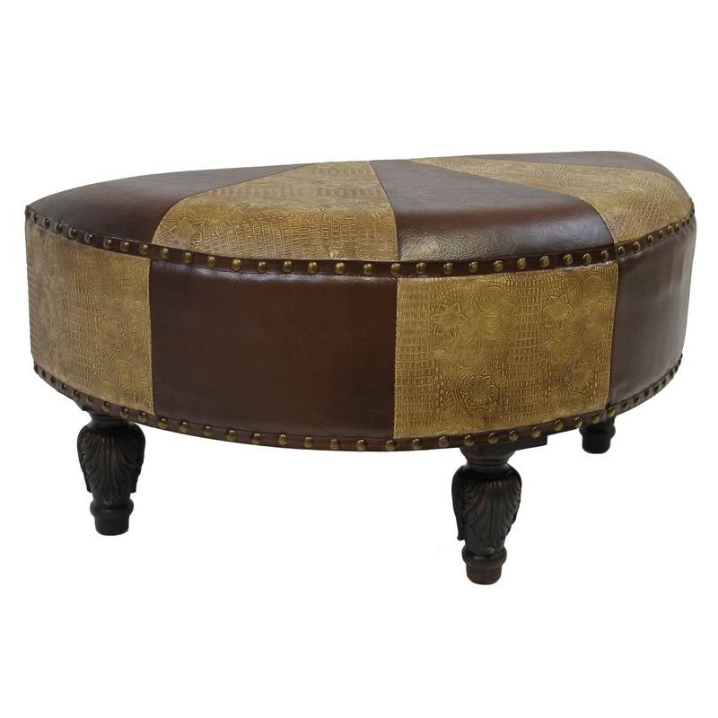 Brown Faux-Leather Round Stool K344