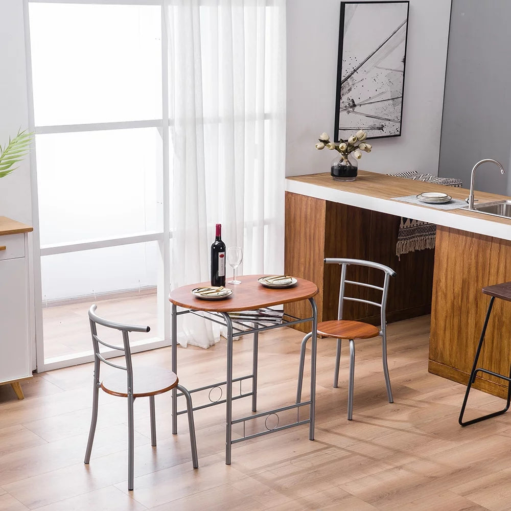 3PCS Dining Table Set 2 Chairs Wood Metal Q808222