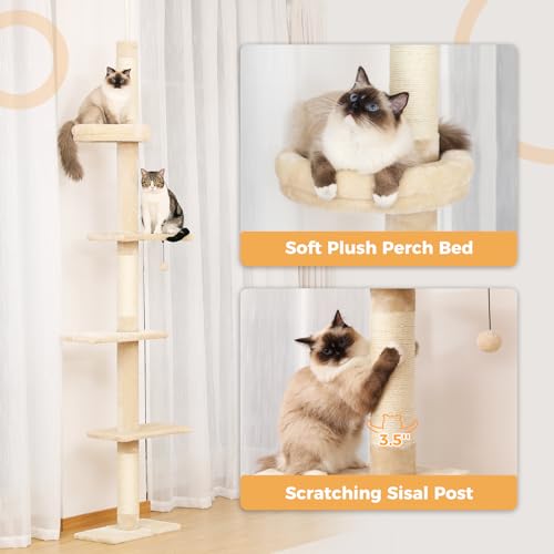 Grey 5-Tier Adjustable Cat Tree with Scratching Post L8469
