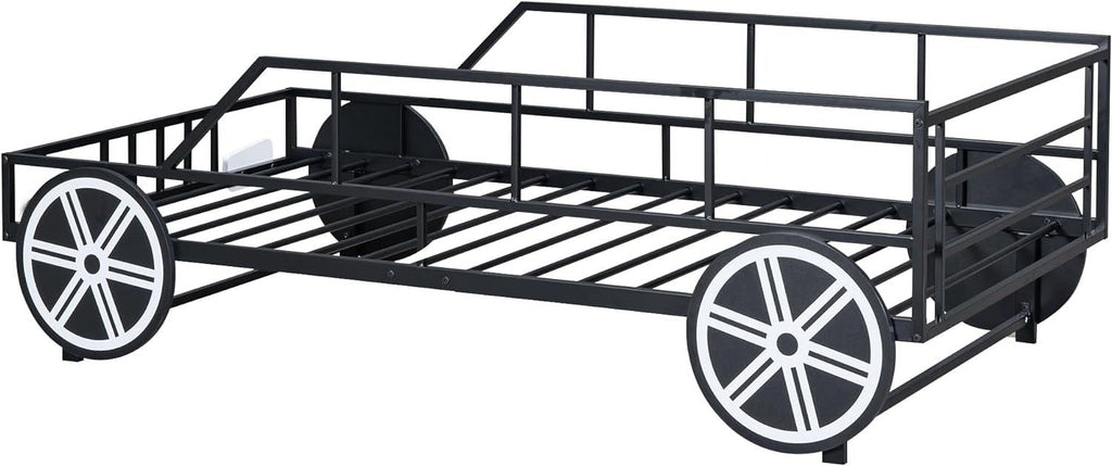 Black Race Car Bed with Rails and Wheels Y63690