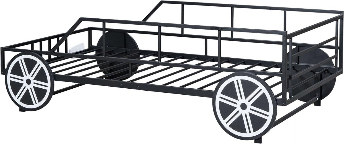 Black Race Car Bed with Rails and Wheels Y63690