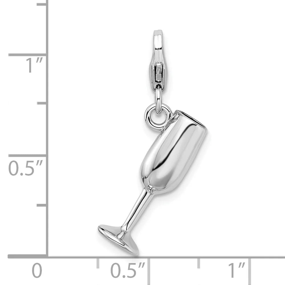 Sterling Silver 3-D Enameled Red Wine Glass Charm T159